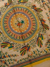 Indiehaat | Ghicha Tussar Madhubani Silk Saree Beige