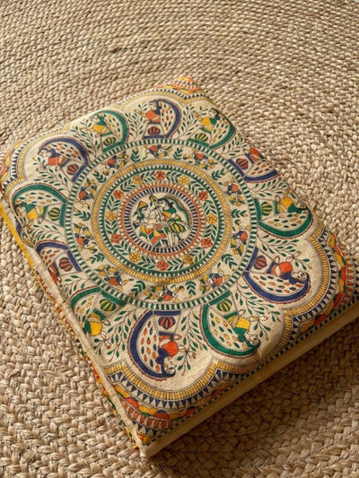 Indiehaat | Ghicha Tussar Madhubani Silk Saree Beige