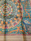 Indiehaat | Ghicha Tussar Madhubani Silk Saree Beige
