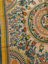Indiehaat | Ghicha Tussar Madhubani Silk Saree Beige