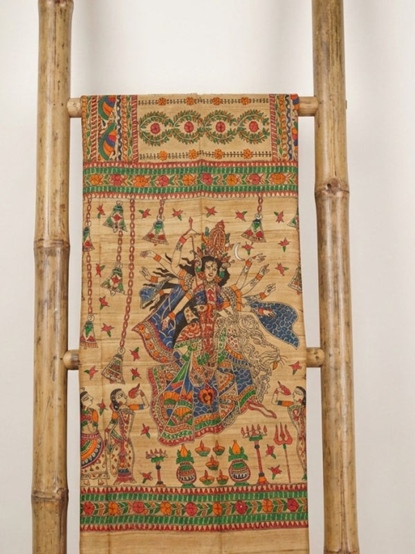 Indiehaat | Ghicha Tussar Madhubani Silk Saree Beige