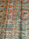 Indiehaat | Ghicha Tussar Madhubani Silk Saree Beige