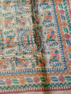 Indiehaat | Ghicha Tussar Madhubani Silk Saree Beige