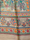 Indiehaat | Ghicha Tussar Madhubani Silk Saree Beige