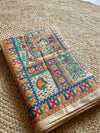 Indiehaat | Ghicha Tussar Madhubani Silk Saree Beige