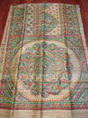 Indiehaat | Ghicha Tussar Madhubani Silk Saree Beige