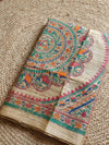 Indiehaat | Ghicha Tussar Madhubani Silk Saree Beige