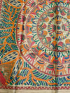 Indiehaat | Ghicha Tussar Madhubani Silk Saree Beige