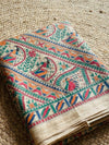 Indiehaat | Ghicha Tussar Madhubani Silk Saree Beige