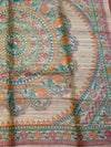 Indiehaat | Ghicha Tussar Madhubani Silk Saree Beige