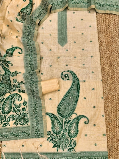 Rooprekha Cotton Jamdani Suit (T+B+D) Cream