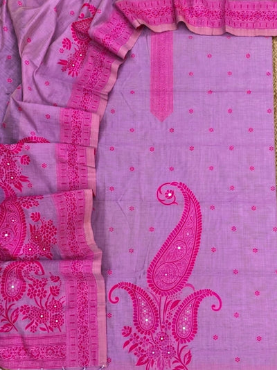 Rooprekha Cotton Jamdani Suit (T+B+D) Purple