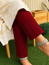 Indiehaat | Pure Cotton Chikankari Stretchable Pants Maroon