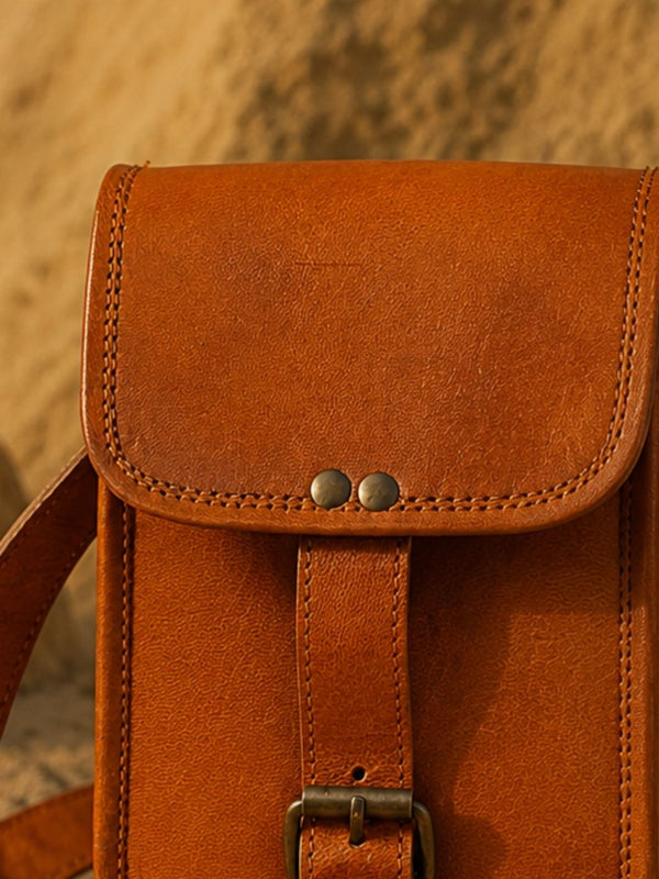 Indiehaat | Pure Leather Mobile Sling Bag Saddle Brown