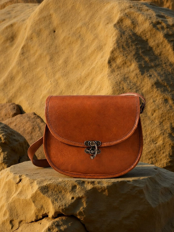 Indiehaat | Pure Leather Matka Sling Bag Walnut Brown