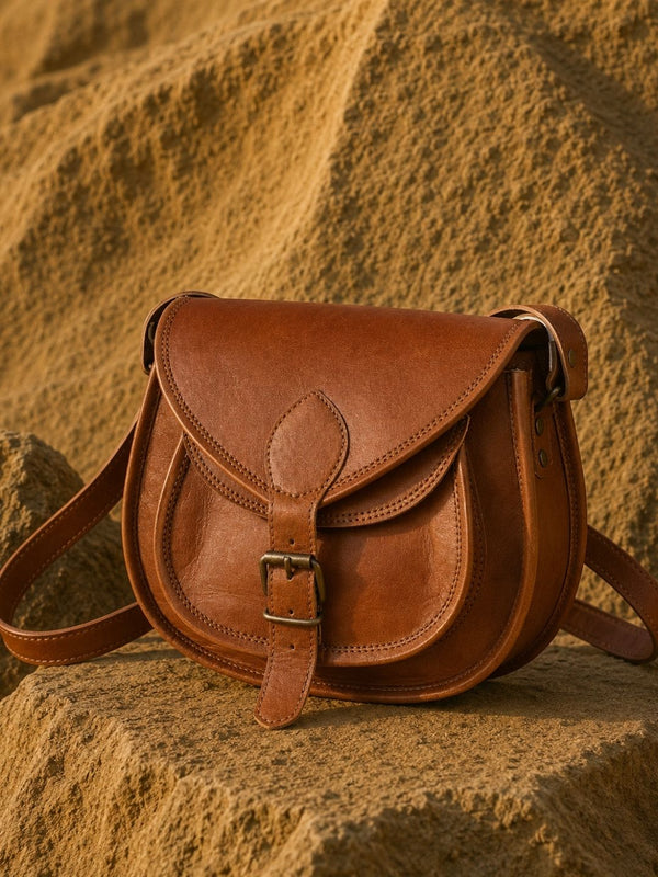 Indiehaat | Pure Leather Matka Sling Bag Camel Brown