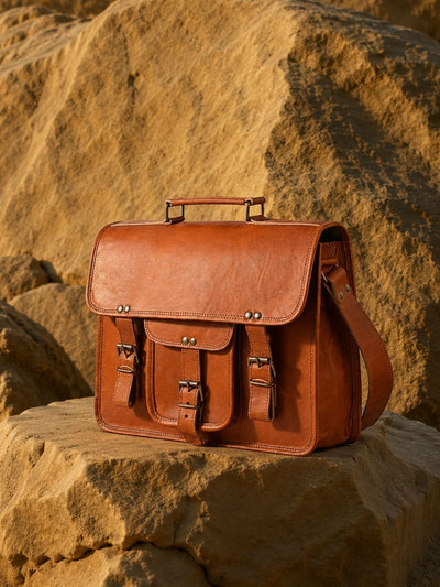 Indiehaat | Pure Leather Laptop Messenger Bag Cognac Brown