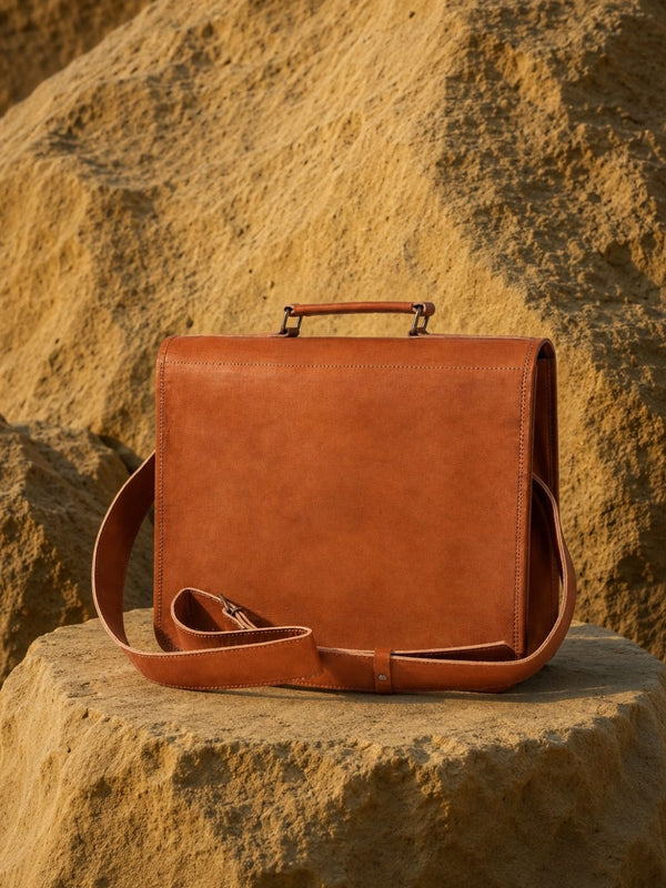 Indiehaat | Pure Leather Laptop Messenger Bag Cognac Brown