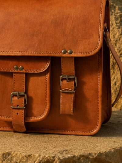 Indiehaat | Pure Leather Laptop Messenger Bag Cognac Brown