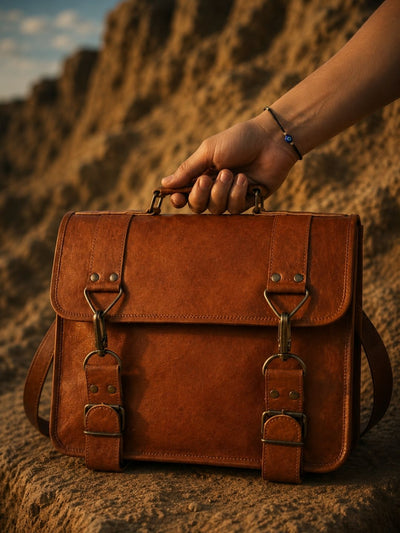 Indiehaat | Pure Leather Laptop Bag Camel Brown
