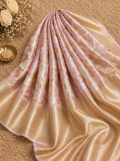 Indiehaat | Pink Mashru Katan Silk Saree | Brocade