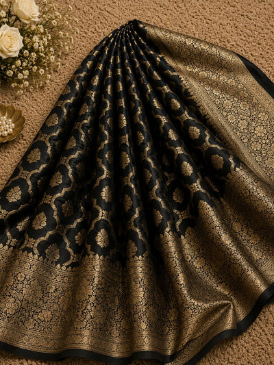 Indiehaat | Black Mashru Katan Silk Saree | Brocade
