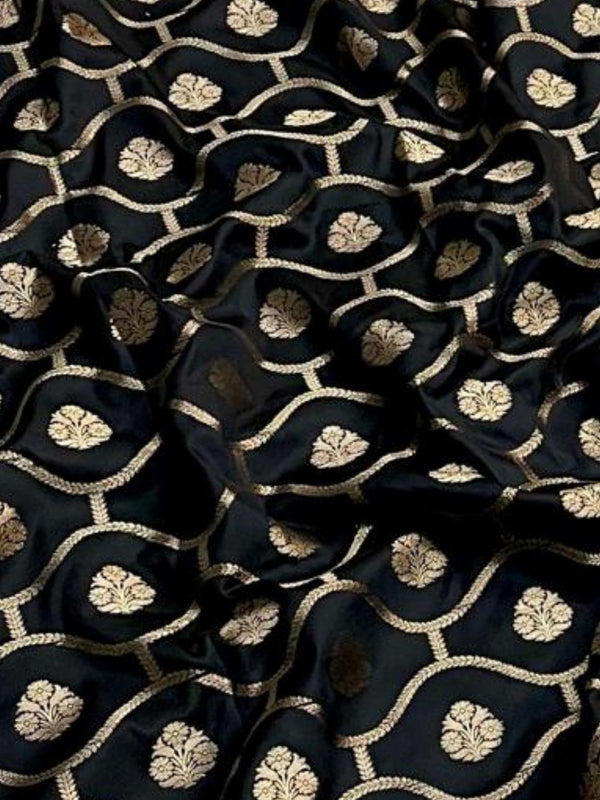 Indiehaat | Black Mashru Katan Silk Saree | Brocade