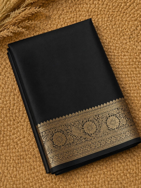 Indiehaat | Black Mashru Katan Silk Saree | Brocade