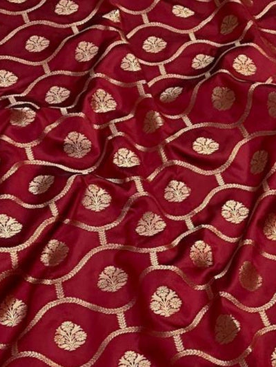 Indiehaat | Red Mashru Katan Silk Saree | Brocade