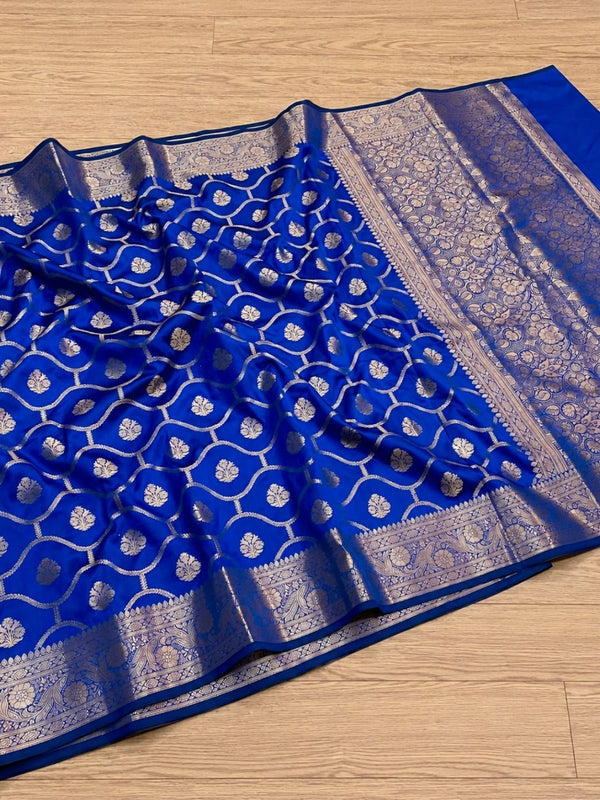 Indiehaat | Blue Mashru Katan Silk Saree | Brocade