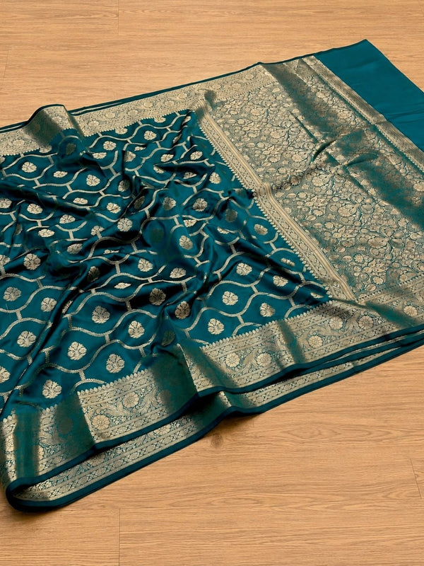 Indiehaat | Green Mashru Katan Silk Saree | Brocade