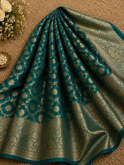Velisse Jaal Mashru Katan Silk Saree Green