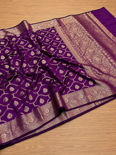 Indiehaat | Purple Mashru Katan Silk Saree | Brocade