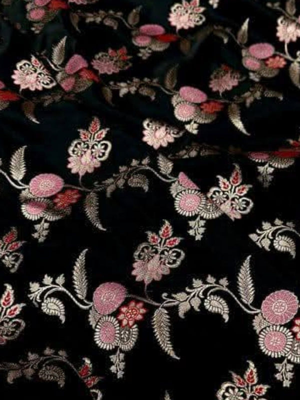 Indiehaat | Black Mina Mashru Katan Silk Saree | Meenakari