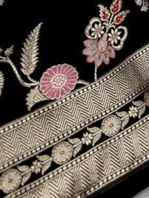 Indiehaat | Black Mina Mashru Katan Silk Saree | Meenakari