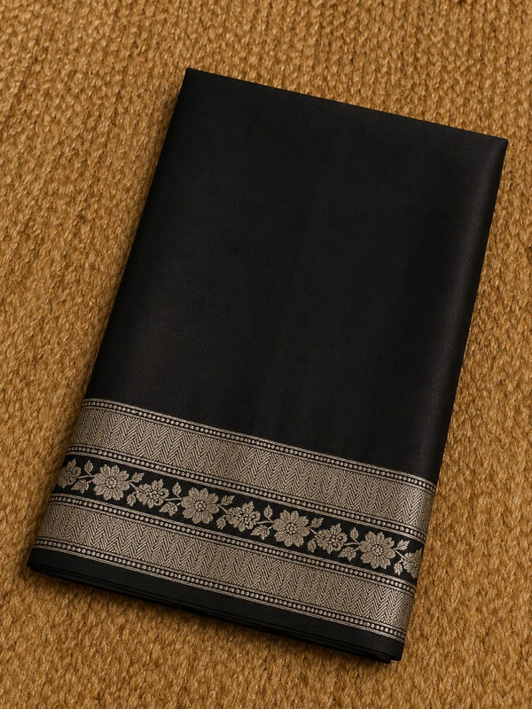 Indiehaat | Black Mina Mashru Katan Silk Saree | Meenakari
