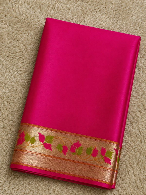 Indiehaat | Pink Mina Mashru Katan Silk Saree | Meenakari