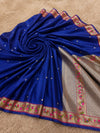 Indiehaat | Blue Mina Mashru Katan Silk Saree | Meenakari