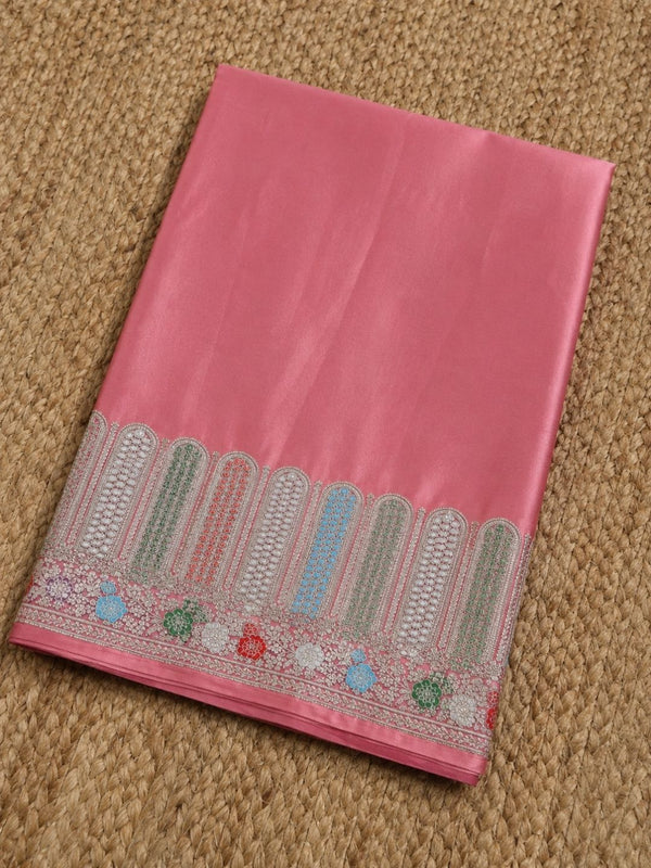 Indiehaat | Peach Mina Mashru Katan Silk Saree | Meenakari