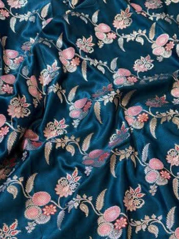 Indiehaat | Green Mina Mashru Katan Silk Saree | Meenakari