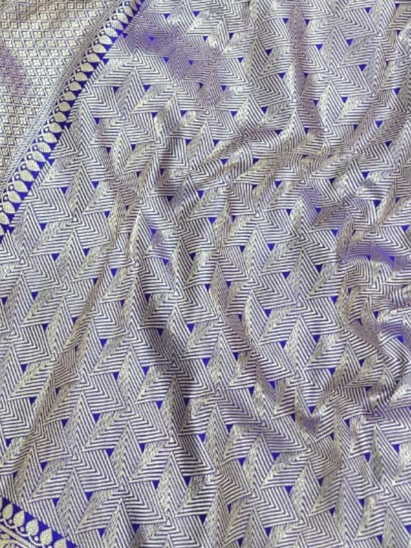 Indiehaat | Blue Mina Mashru Katan Silk Saree | Meenakari