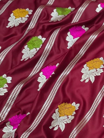 Indiehaat | Red Mina Mashru Katan Silk Saree | Meenakari