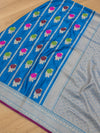 Indiehaat | Blue Mina Mashru Katan Silk Saree | Meenakari