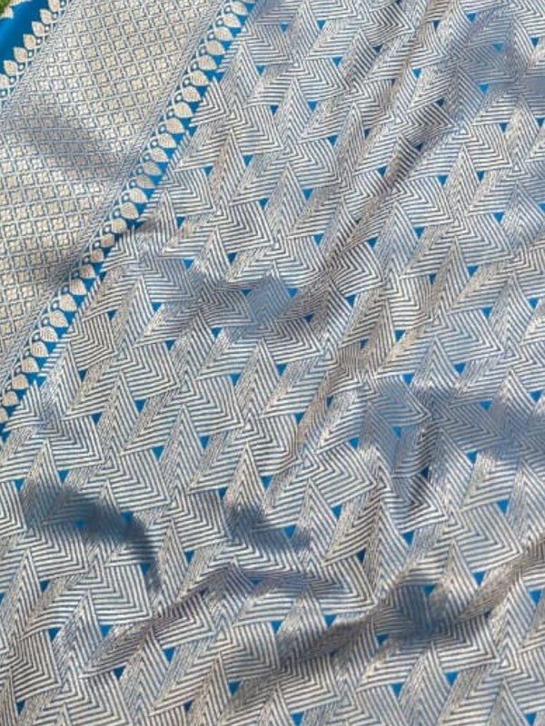 Indiehaat | Blue Mina Mashru Katan Silk Saree | Meenakari