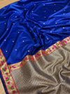 Indiehaat | Blue Mina Mashru Katan Silk Saree | Meenakari