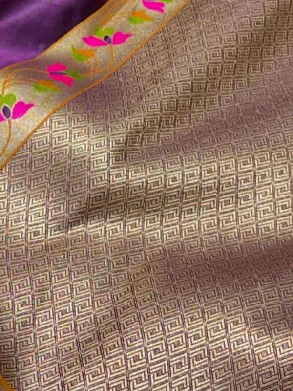 Indiehaat | Purple Mina Mashru Katan Silk Saree | Meenakari