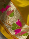 Indiehaat | Yellow Mina Mashru Katan Silk Saree | Meenakari