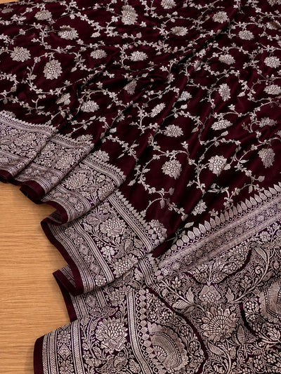 Indiehaat | Maroon Mashru Katan Silk Saree | Brocade