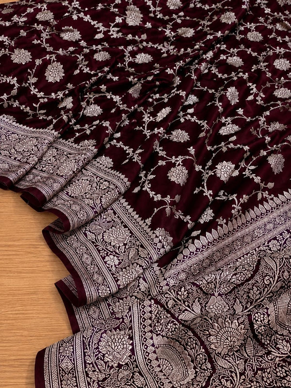 Indiehaat | Maroon Mashru Katan Silk Saree | Brocade