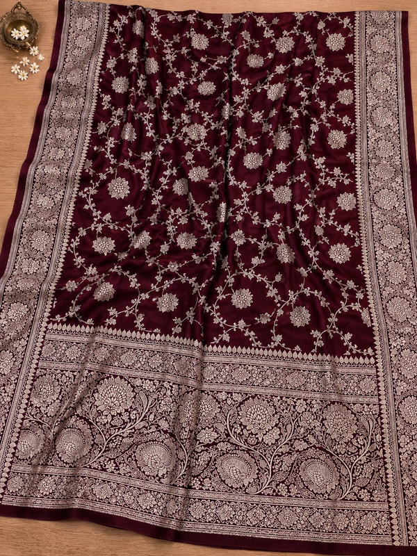 Indiehaat | Maroon Mashru Katan Silk Saree | Brocade